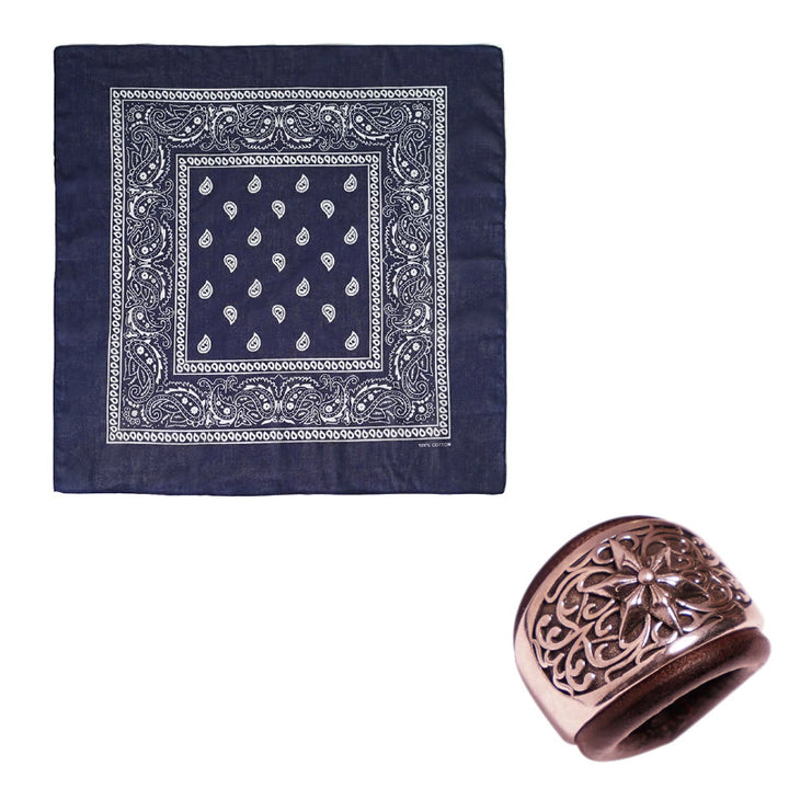 Pochette de costume imprimée hexagramme à bouton rond et noix de cajou - Boucle marron - Bleu marine - image 2