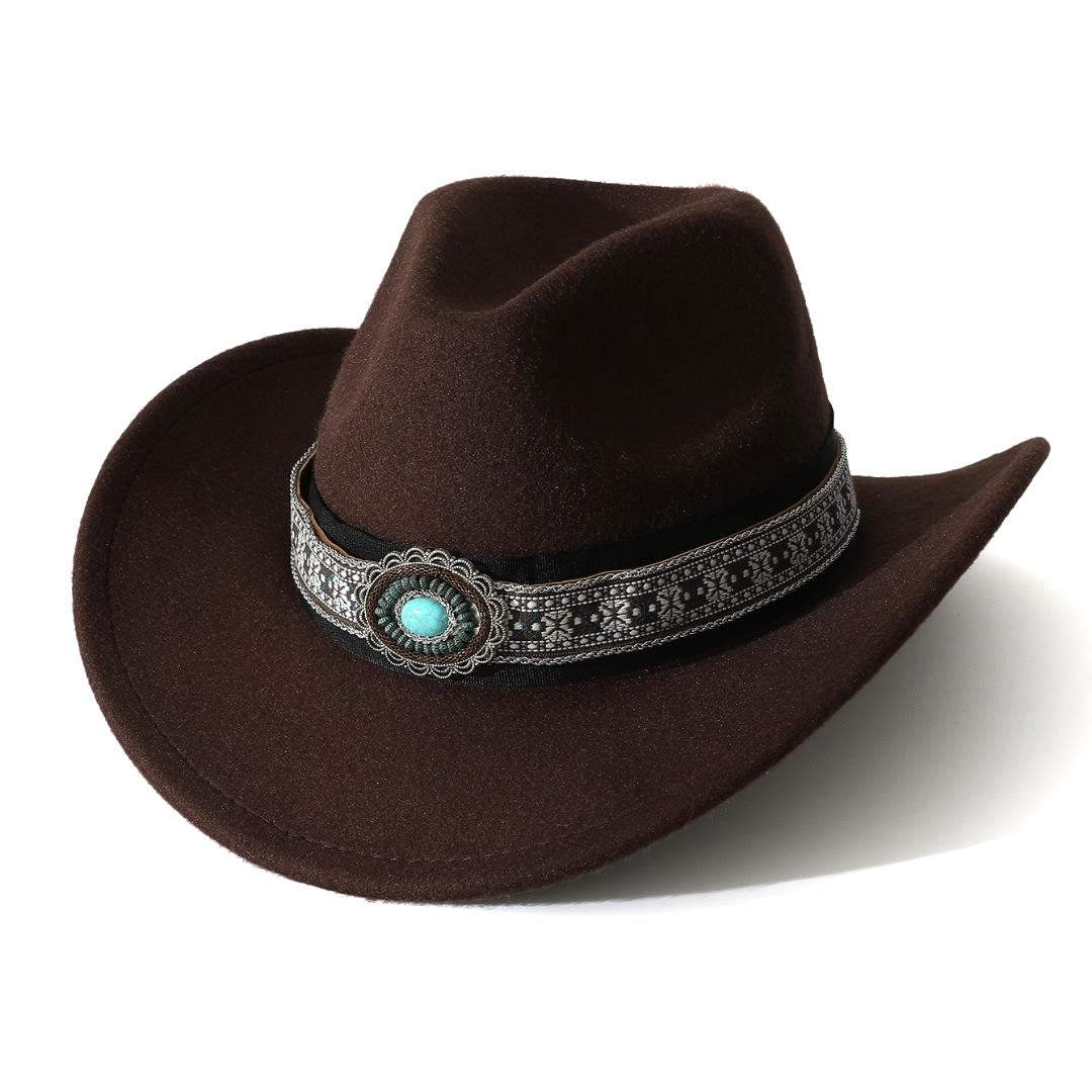 Chapeau de cowboy pour homme, style western, à bord turquoise à motifs et ceinture. - Café - M (22"-22 7/8") - image 2