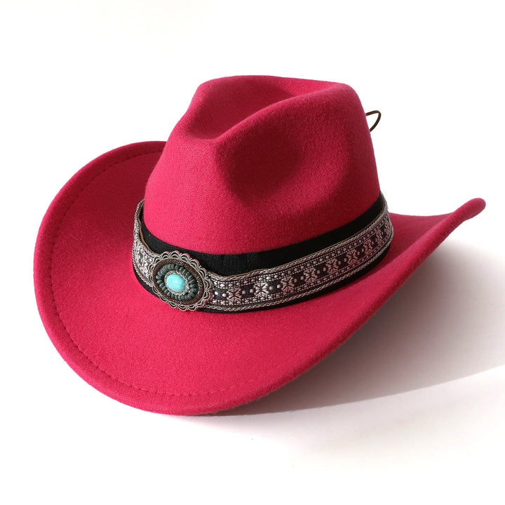 Chapeau de cowboy pour homme, style western, à bord turquoise à motifs et ceinture. - Rose - M (22"-22 7/8") - image 6