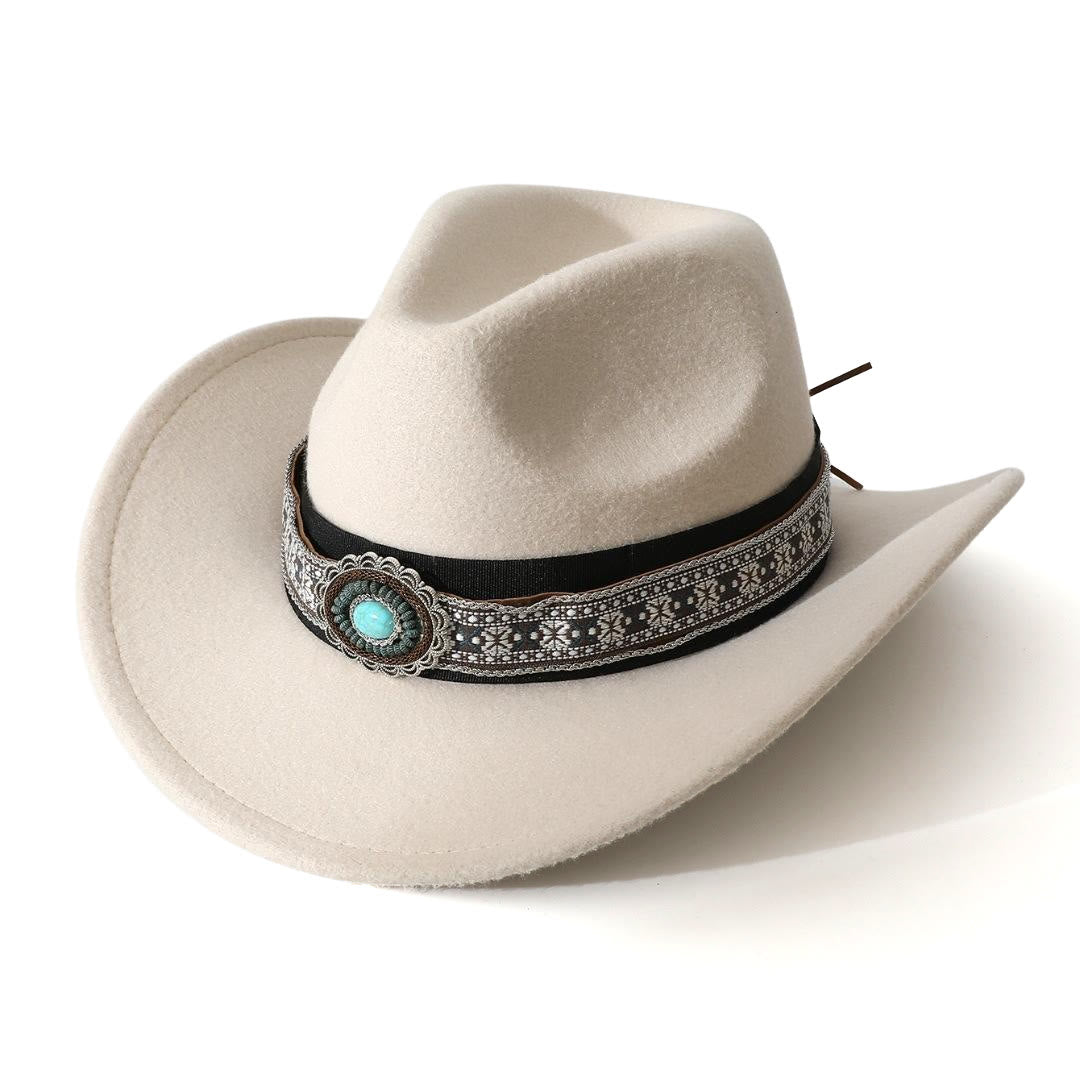 Chapeau de cowboy pour homme, style western, à bord turquoise à motifs et ceinture. - Blanc - M (22"-22 7/8") - image 5