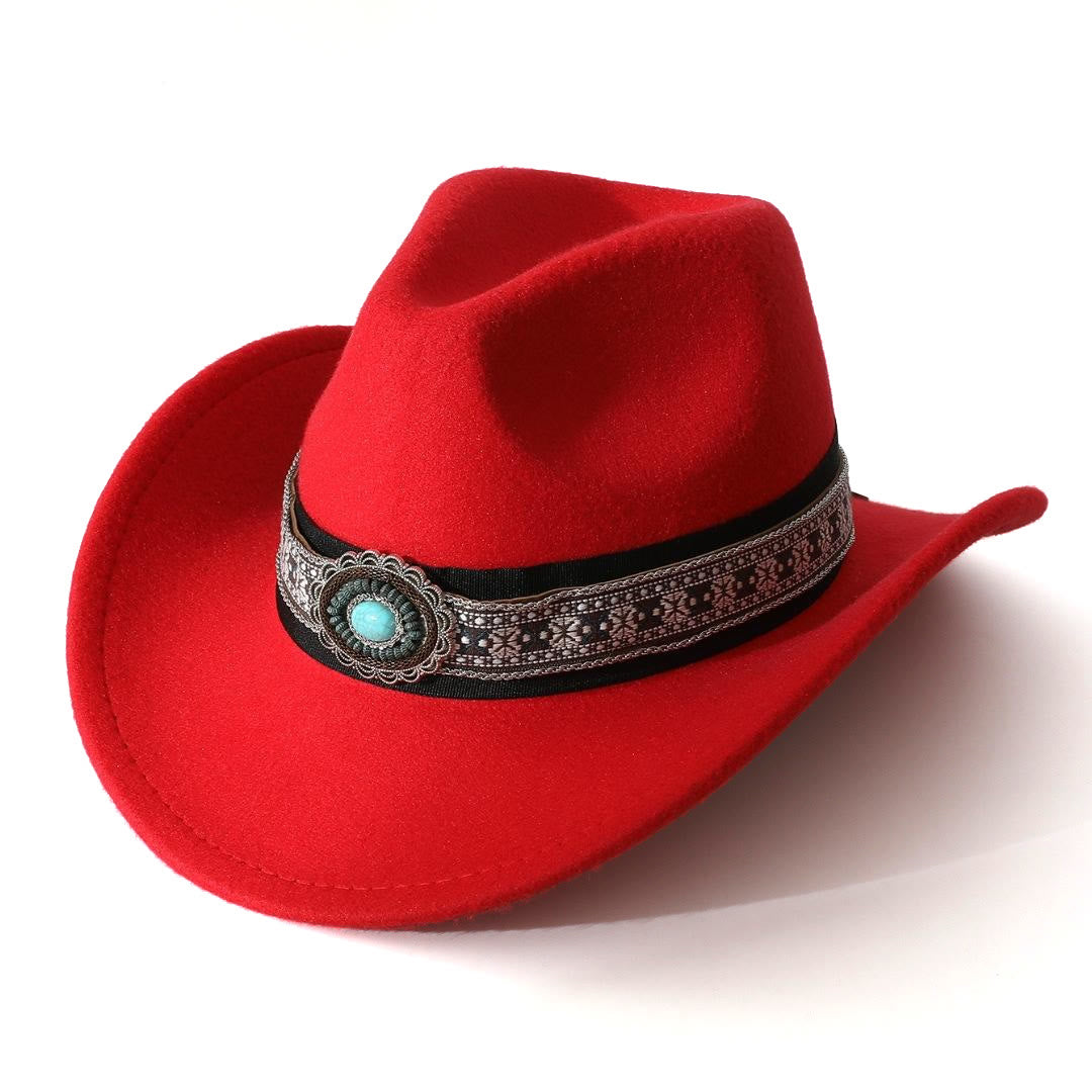 Chapeau de cowboy pour homme, style western, à bord turquoise à motifs et ceinture. - Rouge - M (22"-22 7/8") - image 4