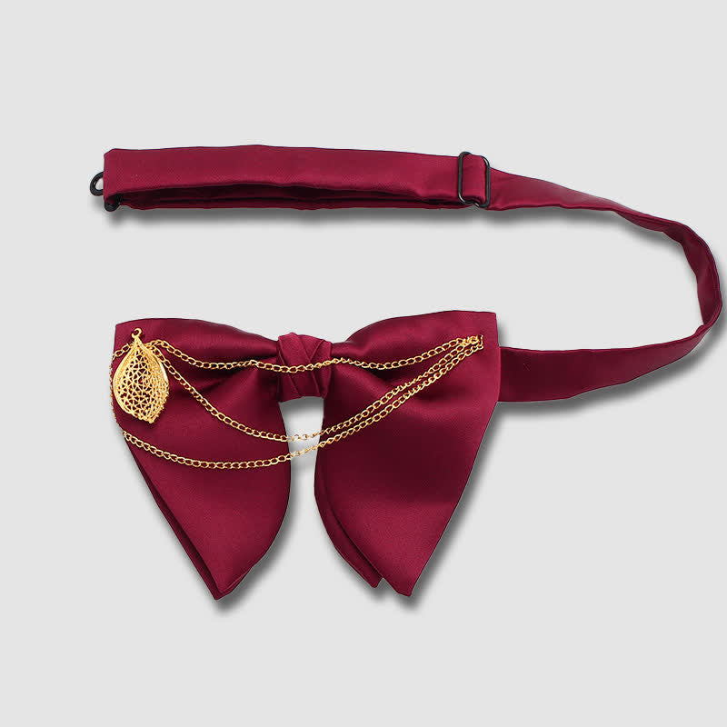 Nœud papillon pointu surdimensionné à décor de feuilles d'or avec chaîne - image 2