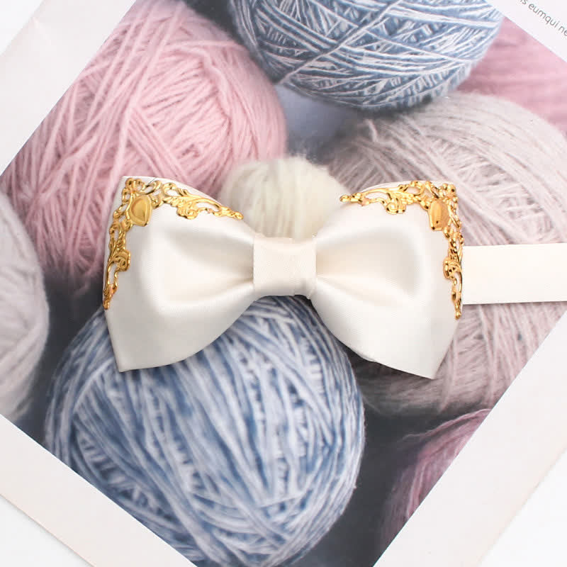 Nœud papillon de mariage élégant avec accent doré - Blanc - image 5