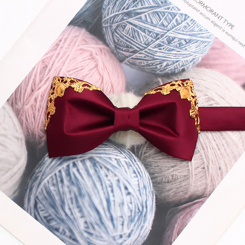 Nœud papillon de mariage élégant avec accent doré - Rouge vin - image 12