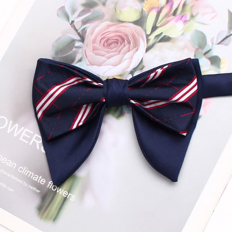 Nœud papillon pointu surdimensionné à carreaux rayés double épaisseur, style formel - Style n° 16 - image 21