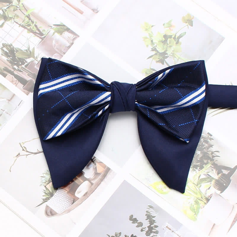 Nœud papillon pointu surdimensionné à carreaux rayés double épaisseur, style formel - Style n° 17 - image 22