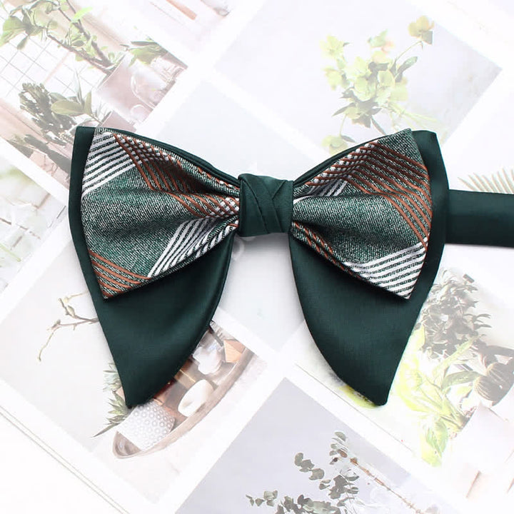 Nœud papillon pointu surdimensionné à carreaux rayés double épaisseur, style formel - Style n° 3 - image 8