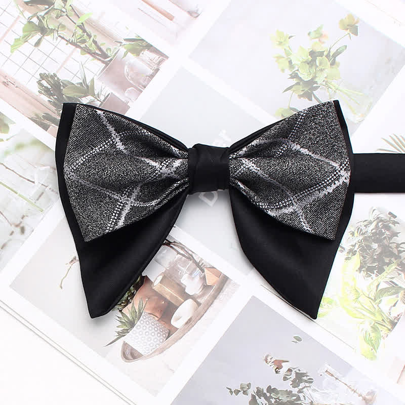 Nœud papillon pointu surdimensionné à carreaux rayés double épaisseur, style formel - Style n° 9 - image 14