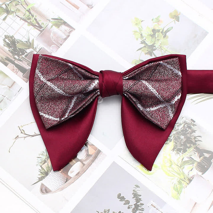 Nœud papillon pointu surdimensionné à carreaux rayés double épaisseur, style formel - Style n° 5 - image 10