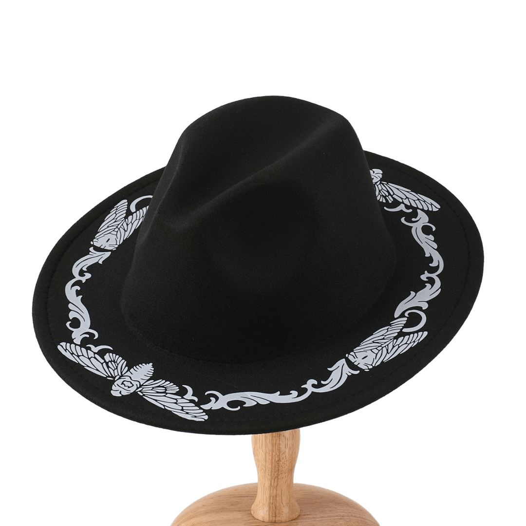 Chapeau de cowboy noir exquis pour homme, motif papillon et cigale - image 3