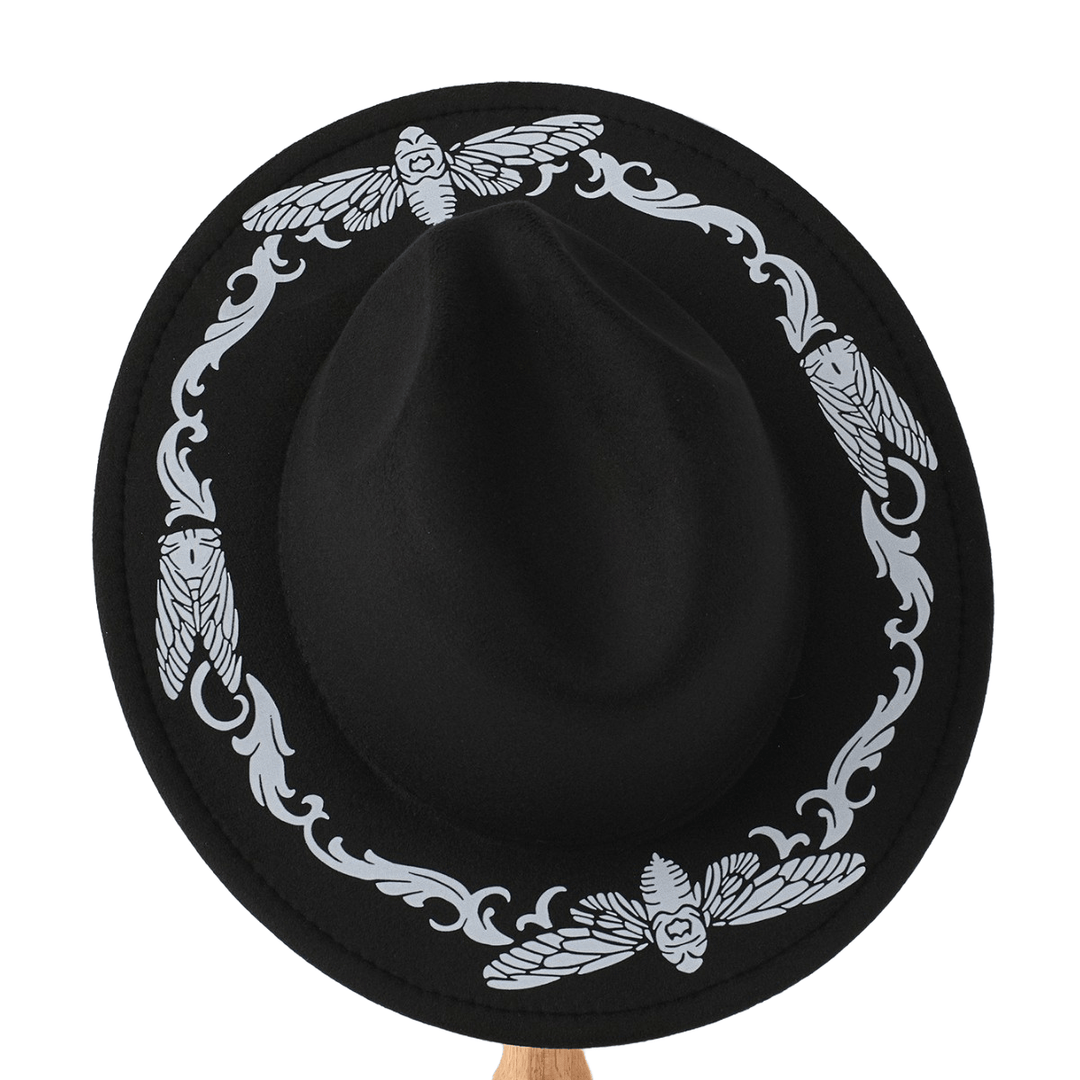 Chapeau de cowboy noir exquis pour homme, motif papillon et cigale - image 2