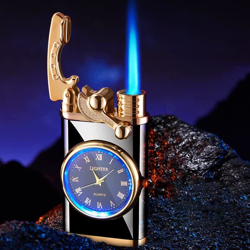 Briquet gonflable à butane avec cadran créatif et mécanisme à bascule et horloge - image 0