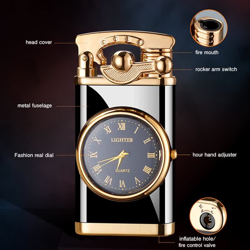 Briquet gonflable à butane avec cadran créatif et mécanisme à bascule et horloge - image 3