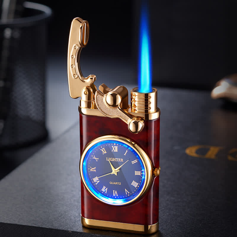 Briquet gonflable à butane avec cadran créatif et mécanisme à bascule et horloge - Motif bois rouge - image 10