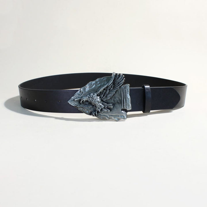 Ceinture noire rétro à boucle triangulaire aigle et rivets métalliques - image 5