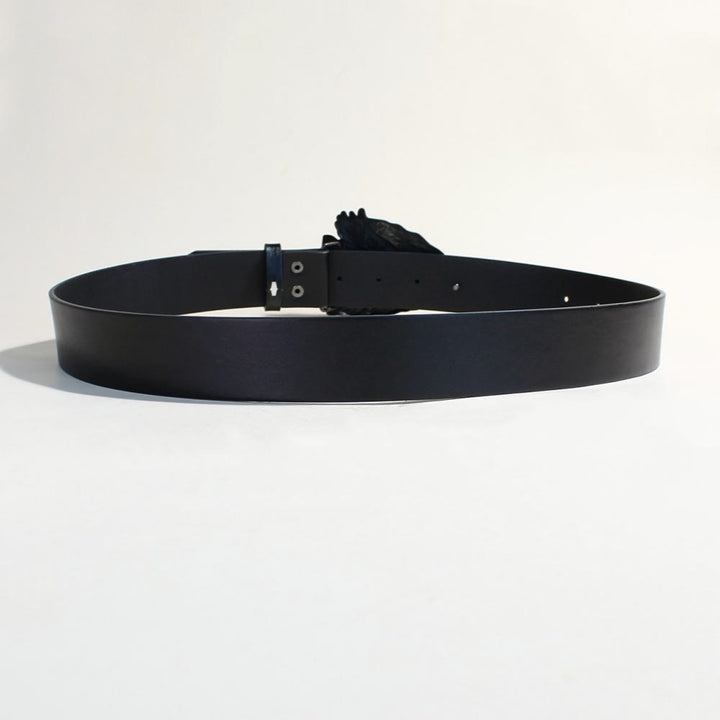 Ceinture noire rétro à boucle triangulaire aigle et rivets métalliques - image 6