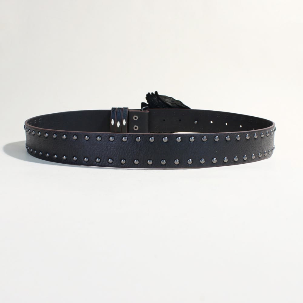 Ceinture noire rétro à boucle triangulaire aigle et rivets métalliques - image 2