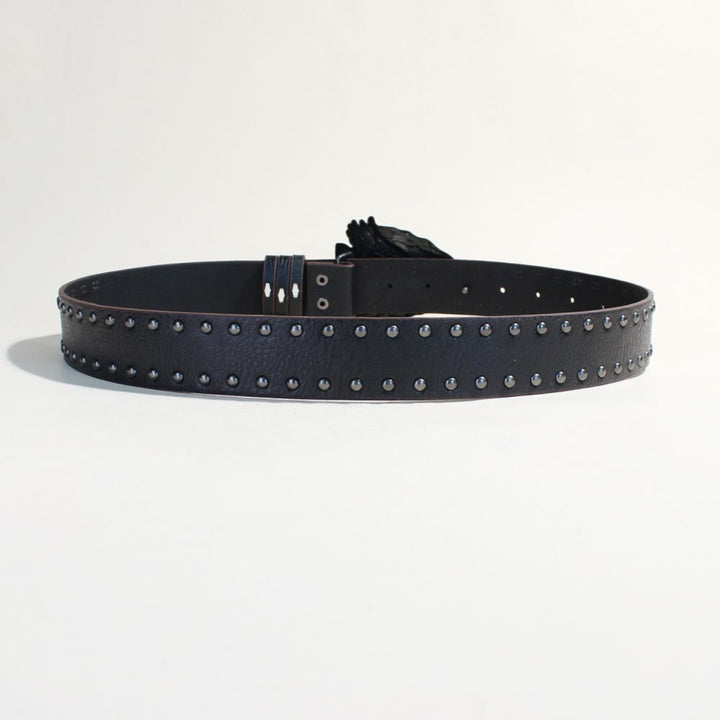 Ceinture noire rétro à boucle triangulaire aigle et rivets métalliques - image 2