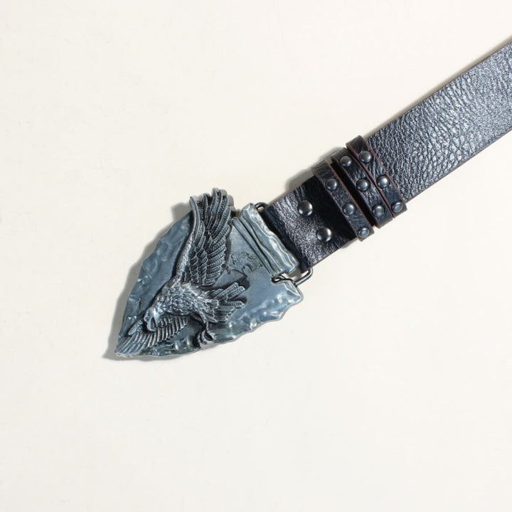 Ceinture noire rétro à boucle triangulaire aigle et rivets métalliques - image 3