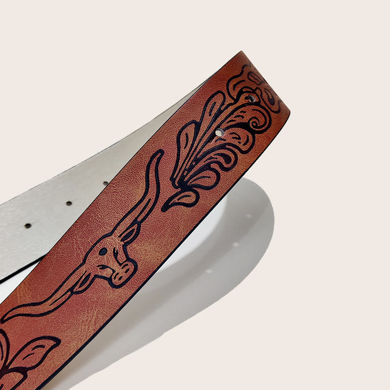 Ceinture western pour homme avec boucle tête de taureau et motif noir - image 2