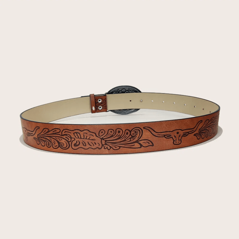 Ceinture western pour homme avec boucle tête de taureau et motif noir - image 3