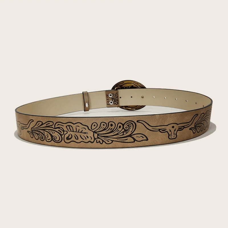 Ceinture western pour homme avec boucle tête de taureau et motif noir - image 6