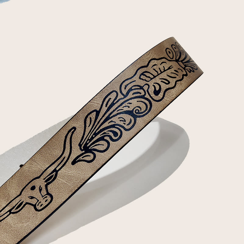 Ceinture western pour homme avec boucle tête de taureau et motif noir - image 5