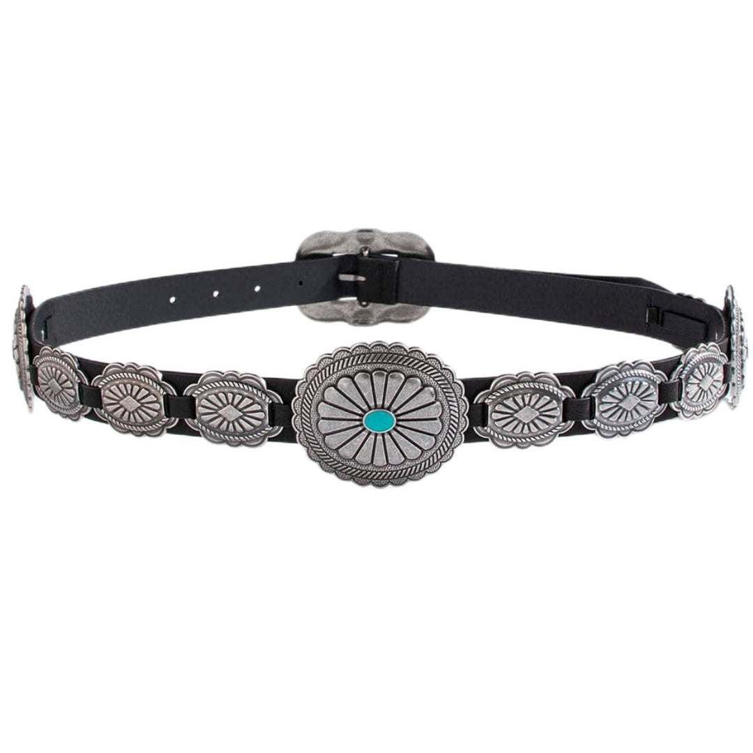 Ceinture pour femme à boucle turquoise à motifs argentés - Noir - 34 - image 0