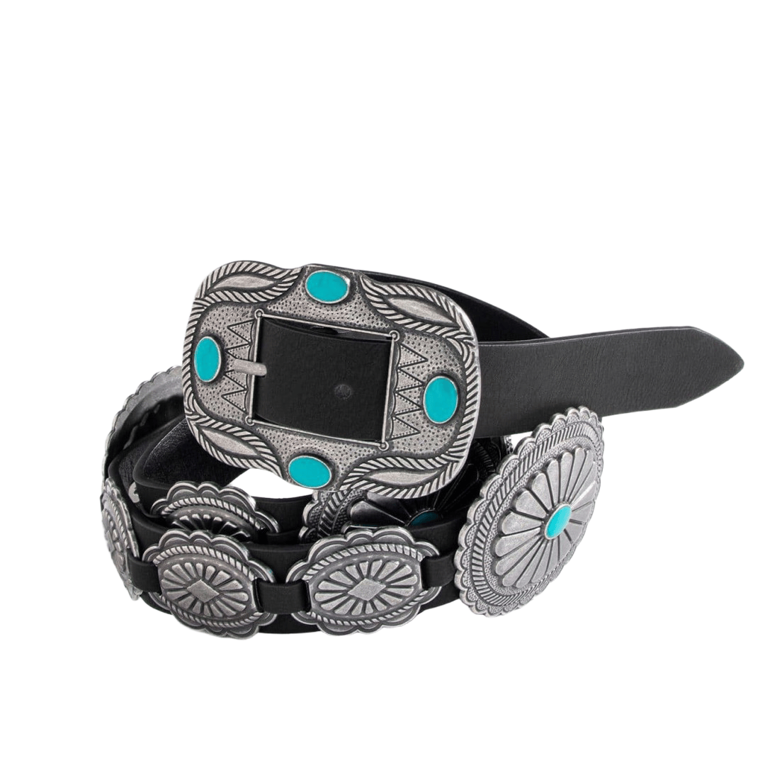 Ceinture pour femme à boucle turquoise à motifs argentés - image 2