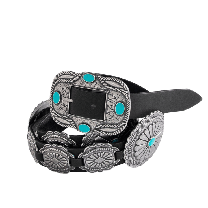 Ceinture pour femme à boucle turquoise à motifs argentés - image 2