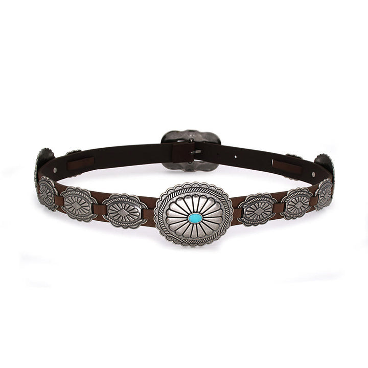 Ceinture pour femme à boucle turquoise à motifs argentés - Brun - 34 - image 4