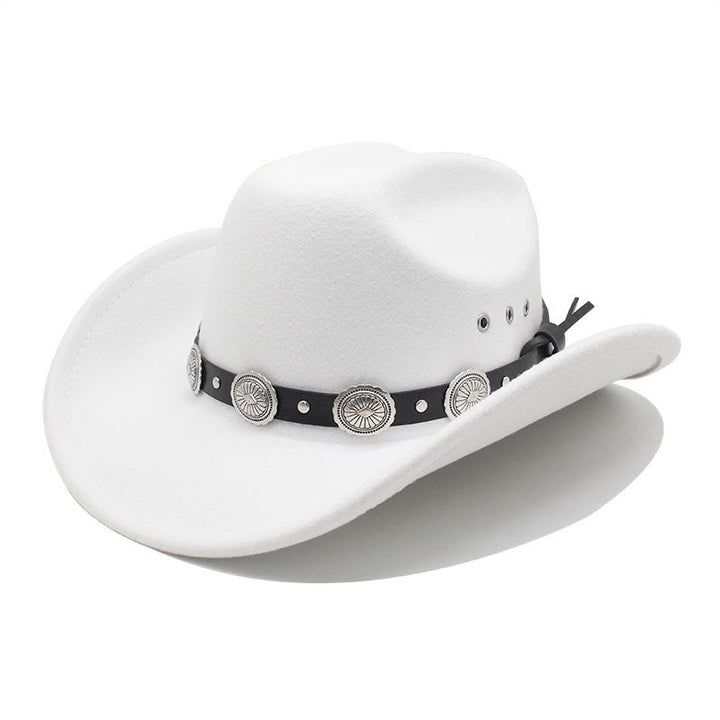 Chapeau de cowboy pour homme, à bord à motif argenté et ceinture. - Blanc - M (22"-22 7/8") - image 5