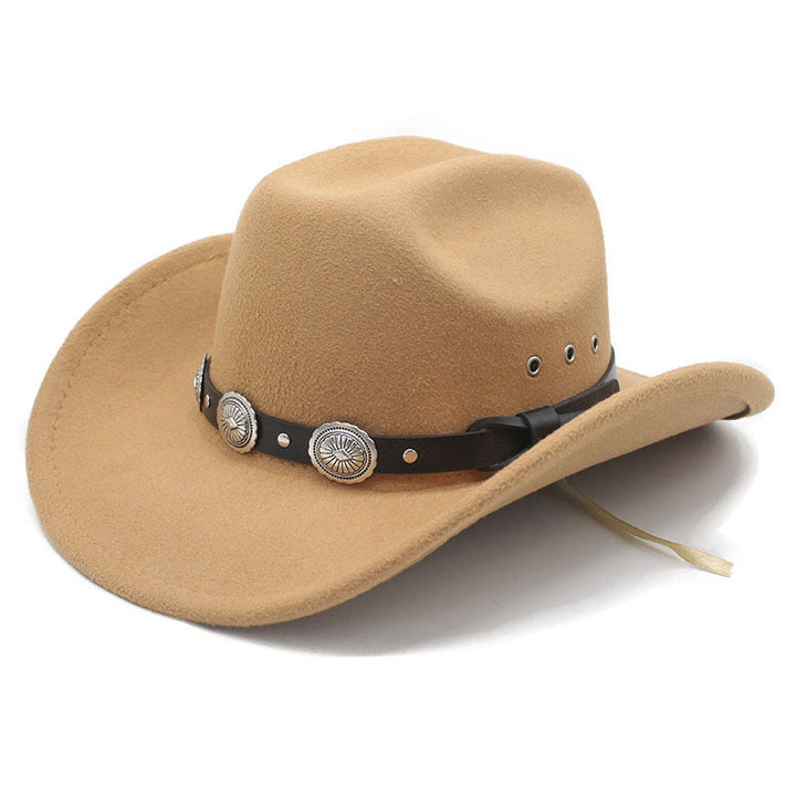 Chapeau de cowboy pour homme, à bord à motif argenté et ceinture. - Chameau - M (22"-22 7/8") - image 6