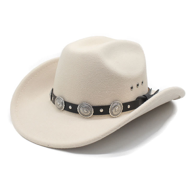 Chapeau de cowboy pour homme, à bord à motif argenté et ceinture. - Beige - M (22"-22 7/8") - image 4