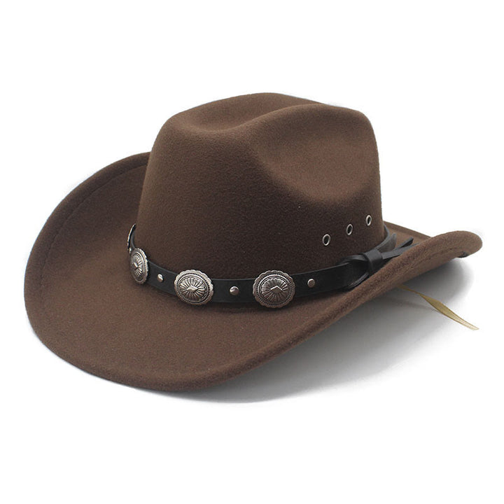 Chapeau de cowboy pour homme, à bord à motif argenté et ceinture. - Brun - M (22"-22 7/8") - image 1