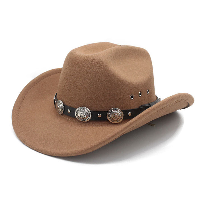 Chapeau de cowboy pour homme, à bord à motif argenté et ceinture. - Kaki - M (22"-22 7/8") - image 7