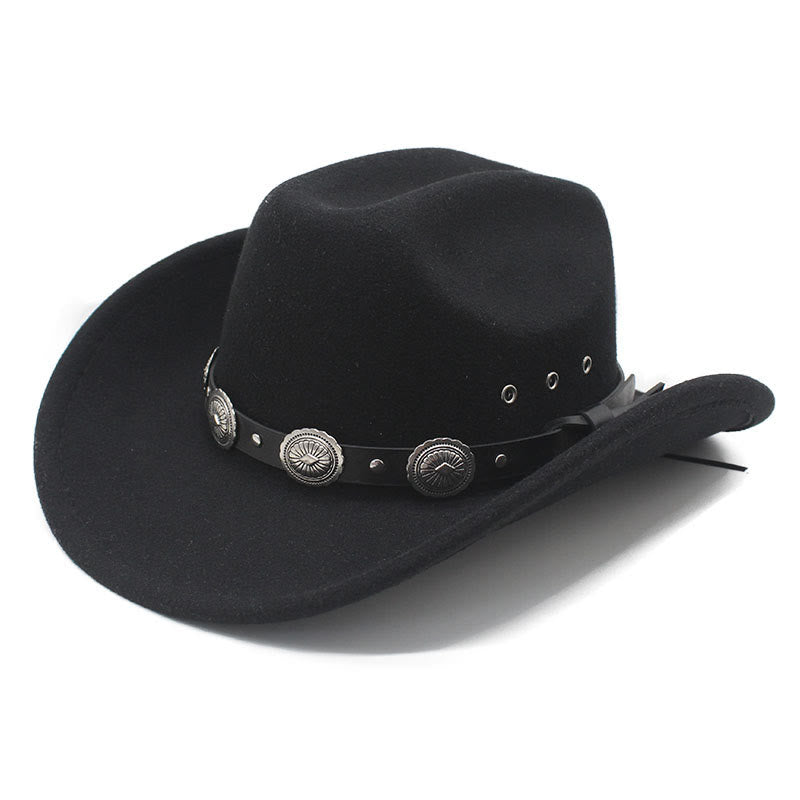 Chapeau de cowboy pour homme, à bord à motif argenté et ceinture. - Noir - M (22"-22 7/8") - image 0