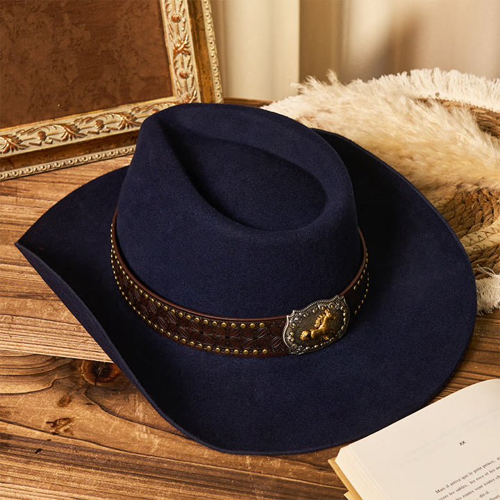 Chapeau de cowboy pour homme avec boucle Golden Horse, bord riveté et ceinture - image 4