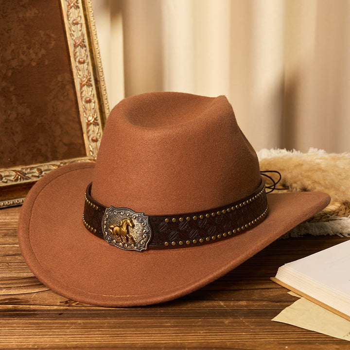 Chapeau de cowboy pour homme avec boucle Golden Horse, bord riveté et ceinture - Caramel - M (22"-22 7/8") - image 0
