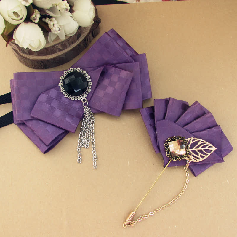 Ensemble de 2 nœuds papillon à carreaux et ruban - Violet - image 7