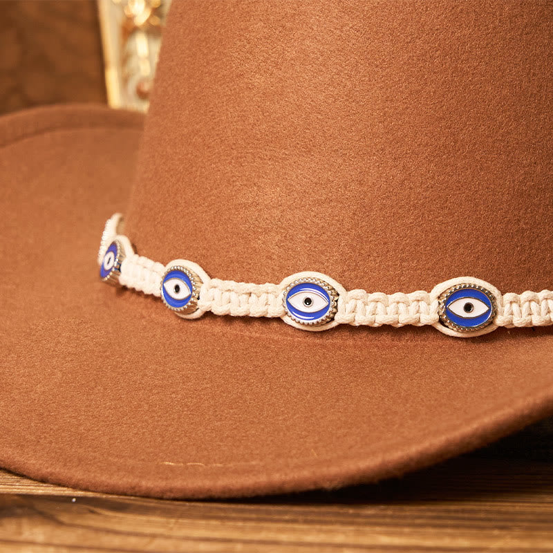 Chapeau de cowboy pour homme avec œil maléfique, bord tricoté blanc et ceinture - image 2
