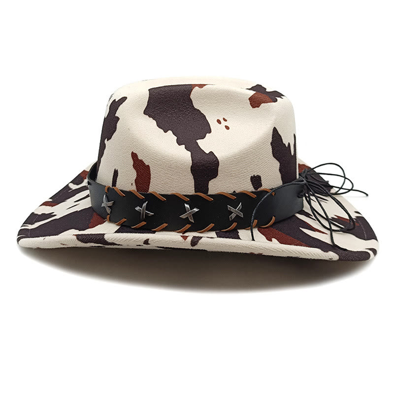 Chapeau de cowboy pour homme, motif vache et ceinture de taureau à longues cornes argentées - image 2