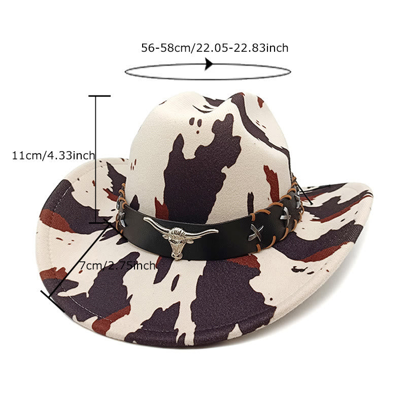 Chapeau de cowboy pour homme, motif vache et ceinture de taureau à longues cornes argentées - image 1