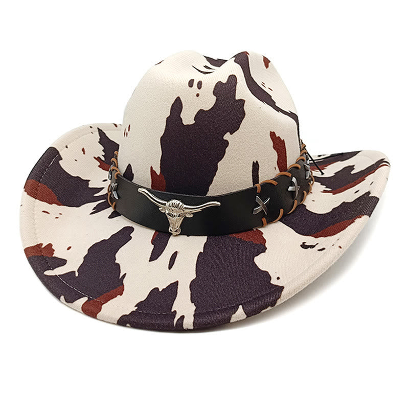 Chapeau de cowboy pour homme, motif vache et ceinture de taureau à longues cornes argentées - Style n° 1 - M (22"-22 7/8") - image 0