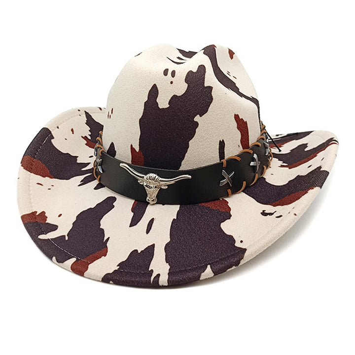 Chapeau de cowboy pour homme, motif vache et ceinture de taureau à longues cornes argentées - Style n° 1 - M (22"-22 7/8") - image 0
