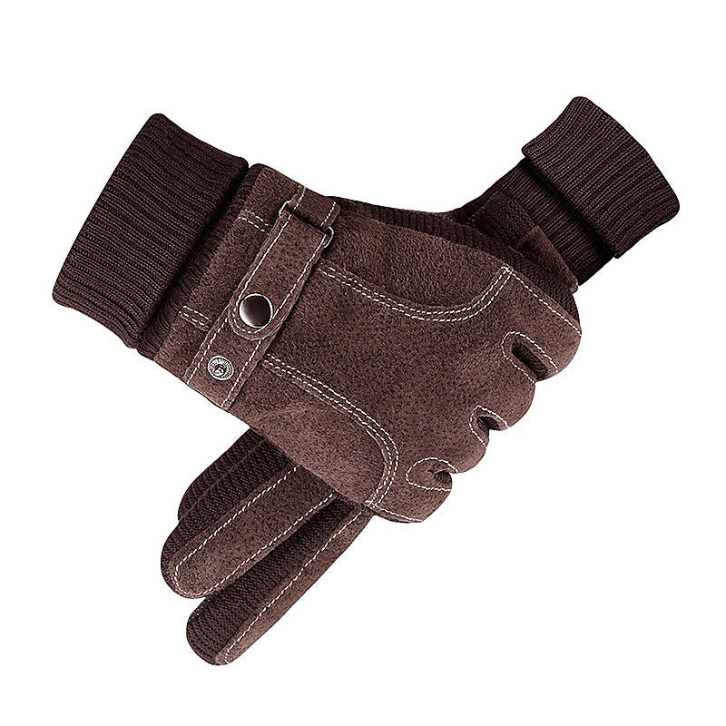 Gants d'hiver chauds en polaire ajustables pour hommes - Brun - Réglable - image 0
