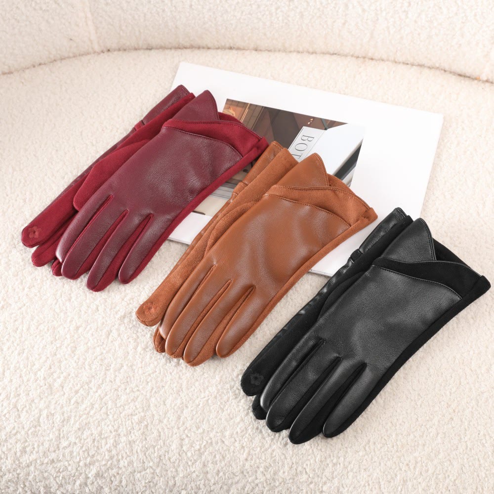 Gants d'hiver pour femmes en cuir avec empiècements isolants pour garder la chaleur - image 0