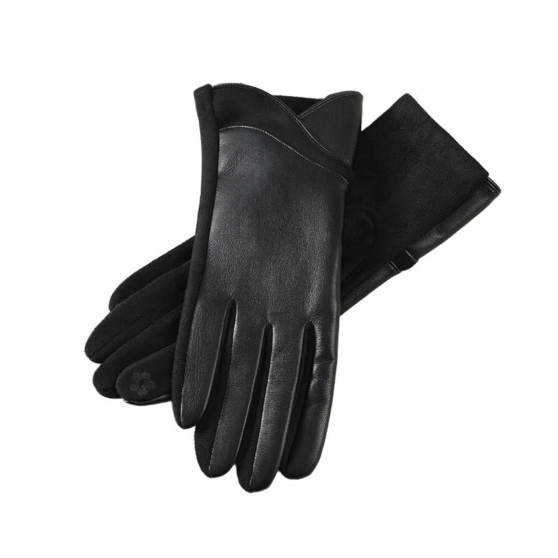 Gants d'hiver pour femmes en cuir avec empiècements isolants pour garder la chaleur - Noir - image 4