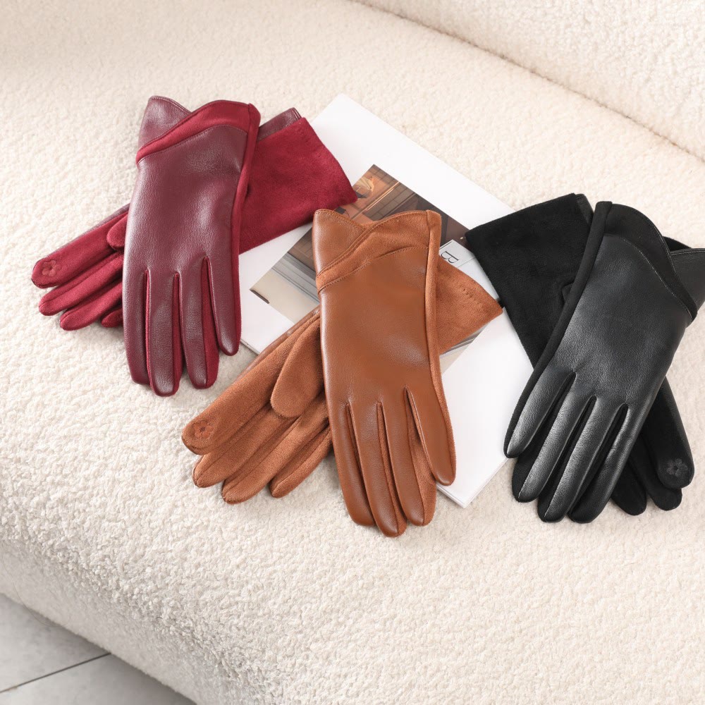 Gants d'hiver pour femmes en cuir avec empiècements isolants pour garder la chaleur - image 1