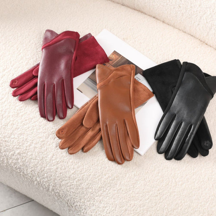 Gants d'hiver pour femmes en cuir avec empiècements isolants pour garder la chaleur - image 1
